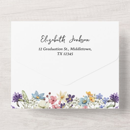 Witte Bloemen Graduation Party Alles in een All In One Uitnodiging (Achterkant)