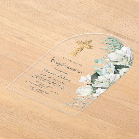 Witte Bloemen Greenery Arch bevestiging Acryl Uitnodigingen (Laagn)