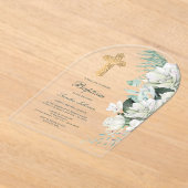 Witte Bloemen Greenery Boog Doop Acryl Uitnodigingen (Laagn)