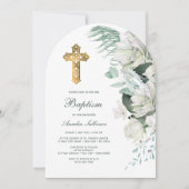 Witte Bloemen Greenery Boog Doop Kaart (Voorkant)