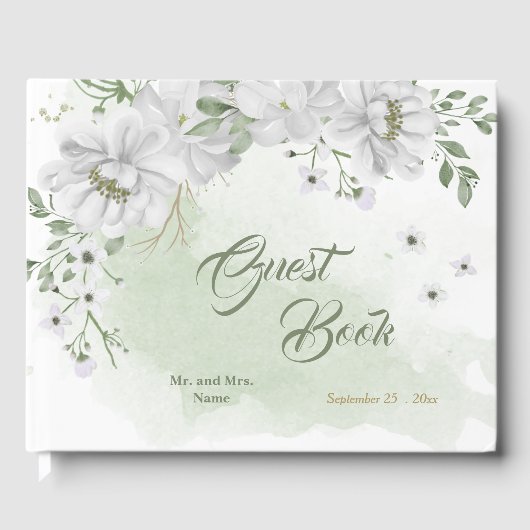 witte bloemen greenery gold gastboek gastenboek (Voorkant)