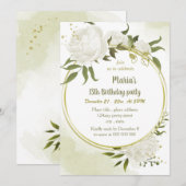 witte bloemen greenery gold wreatparty kaart (Voorkant / Achterkant)