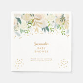 Witte Bloemen Greenery + gouden confetti Servet (Voorkant)