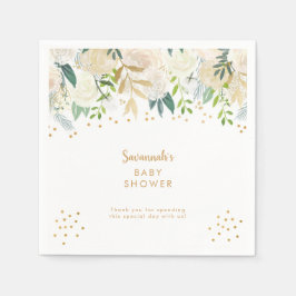 Witte Bloemen Greenery + gouden confetti Servet