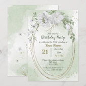 witte bloemen greenery gouden ovale verjaardag kaart (Voorkant / Achterkant)