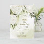 witte bloemen greenery verjaardagsfeest kaart (Staand voorkant)