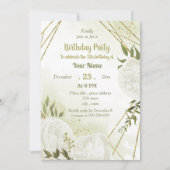 witte bloemen greenery verjaardagsfeest kaart (Voorkant)