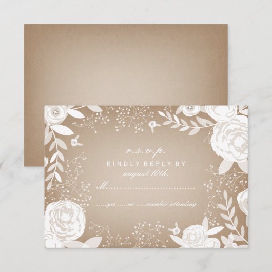 Witte Bloemen Grens Kaart Stock Geïnspireerd RSVP (Voorkant / Achterkant)