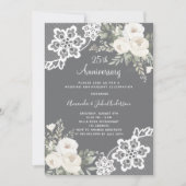 Witte bloemen grijs 25ste huwelijksverjaardag kaart (Voorkant)