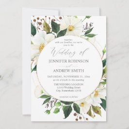 Witte bloemen & groen 1 trouwuitnodiging kaart