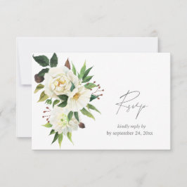 Witte bloemen & groen 2 met maaltijd RSVP kaartje