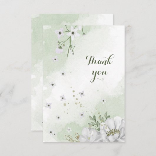 witte bloemen groen bedankkaart (Voorkant / Achterkant)