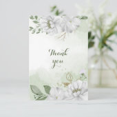 witte bloemen groen bedankkaart (Staand voorkant)