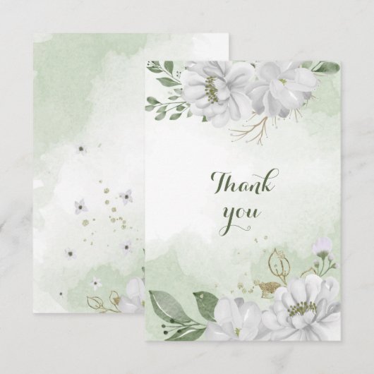 witte bloemen groen bedankkaart (Voorkant / Achterkant)
