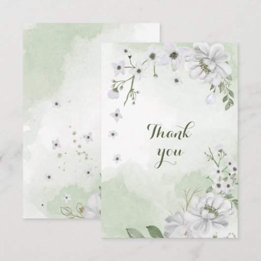 witte bloemen groen bedankkaart (Voorkant / Achterkant)