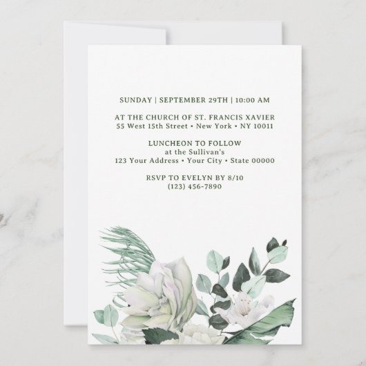 Witte bloemen groen boeket bevestiging kaart (Achterkant)