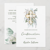 Witte bloemen groen boeket bevestiging kaart (Voorkant / Achterkant)