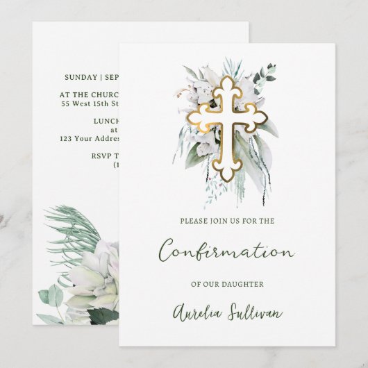 Witte bloemen groen boeket bevestiging kaart (Voorkant / Achterkant)