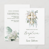 Witte bloemen groen boeket doop uitnodiging (Voorkant / Achterkant)