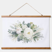 Witte Bloemen Groen Botanische Waterverf Hangend Wandkleed (Voorkant)