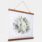 Witte Bloemen Groen Botanische Waterverf Hangend Wandkleed (Gebogen)