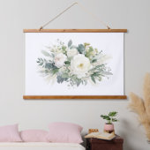 Witte Bloemen Groen Botanische Waterverf Hangend Wandkleed (Slaapkamer)