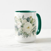 Witte Bloemen Groen Botanische Waterverf Mok (Voorkant rechts)