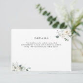 Witte Bloemen Groen Bruiloft Details Kaart (Staand voorkant)