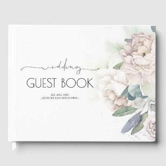  witte bloemen groen bruiloft gastenboek (Voorkant)