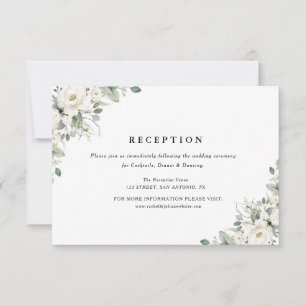 Witte Bloemen Groen Bruiloft Receptie Kaart