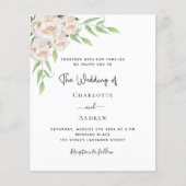 Witte bloemen groen budget bruiloft uitnodiging (Voorkant)