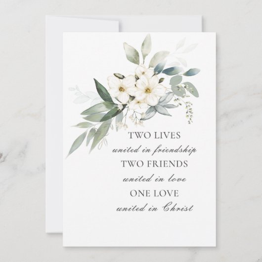 Witte Bloemen Groen Christelijke Bijbelbruiloft Kaart (Achterkant)