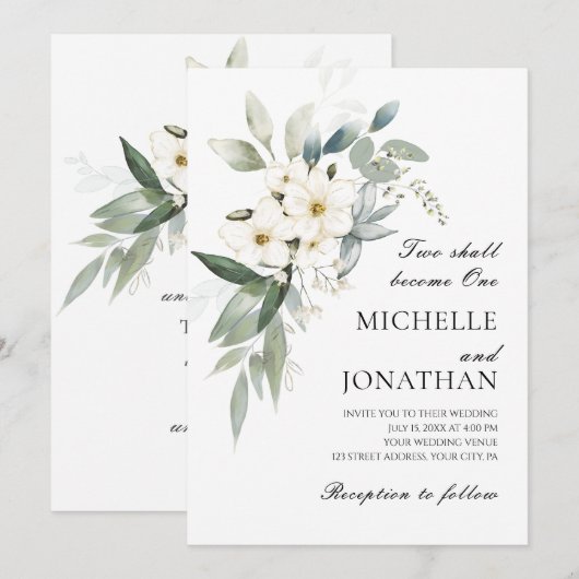 Witte Bloemen Groen Christelijke Bijbelbruiloft Kaart (Voorkant / Achterkant)