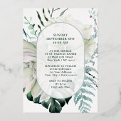 Witte Bloemen Groen Doop Folie Uitnodiging (Achterkant)