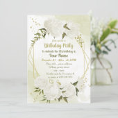 witte bloemen groen geometrische verjaardagsfeest kaart (Staand voorkant)