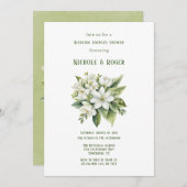 Witte Bloemen Groen Geschilderde Bruiloft Koppels Kaart (Voorkant / Achterkant)