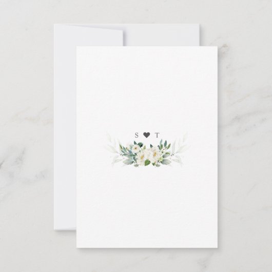 Witte bloemen groen goud liedje aanvraag bruiloft  RSVP kaartje (Achterkant)
