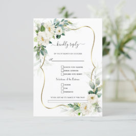 Witte bloemen groen goud liedje aanvraag bruiloft  RSVP kaartje