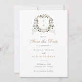 Witte Bloemen Groen Ivy Crest Bruiloft Opslaan Dat Kaart (Voorkant)