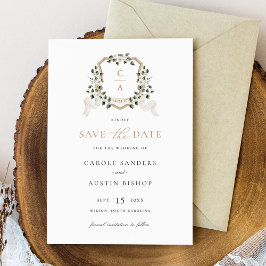 Witte Bloemen Groen Ivy Crest Bruiloft Opslaan Dat Kaart