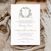 Witte Bloemen Groen Ivy Monogram Crest Bruiloft Kaart