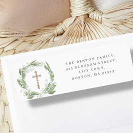 Witte Bloemen Groen Kruis Religieus Adres Etiket