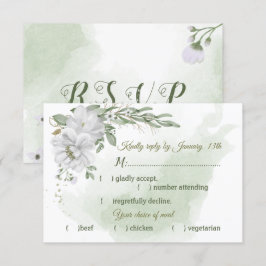 witte bloemen groen maaltijdkeuze RSVP-kaart RSVP Kaartje