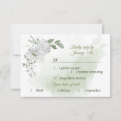 Witte bloemen groen maaltijdkeuze RSVP kaartje (Voorkant)