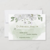 witte bloemen groen RSVP kaartje (Voorkant)