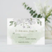 witte bloemen groen RSVP kaartje (Staand voorkant)
