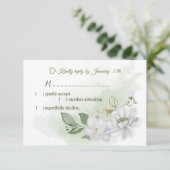 witte bloemen groen RSVP kaartje (Staand voorkant)