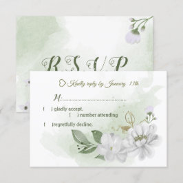 witte bloemen groen RSVP kaartje