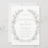 Witte bloemen groen rustieke bruiloft uitnodiging (Voorkant)