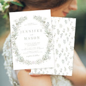 Witte bloemen groen rustieke bruiloft uitnodiging